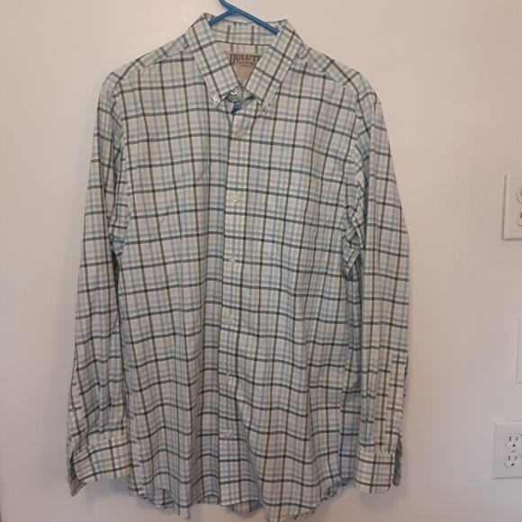 Duluth Trading Trim Fit Button Down Shirt Mens M Blue Green Long Sleeve Outdoors - Picture 1 of 8